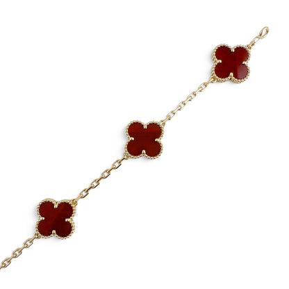 Van Cleef Arpels Carnelian 5 Motif Vintage Alhambra 18k Gold Bracelet + BOX RCPT