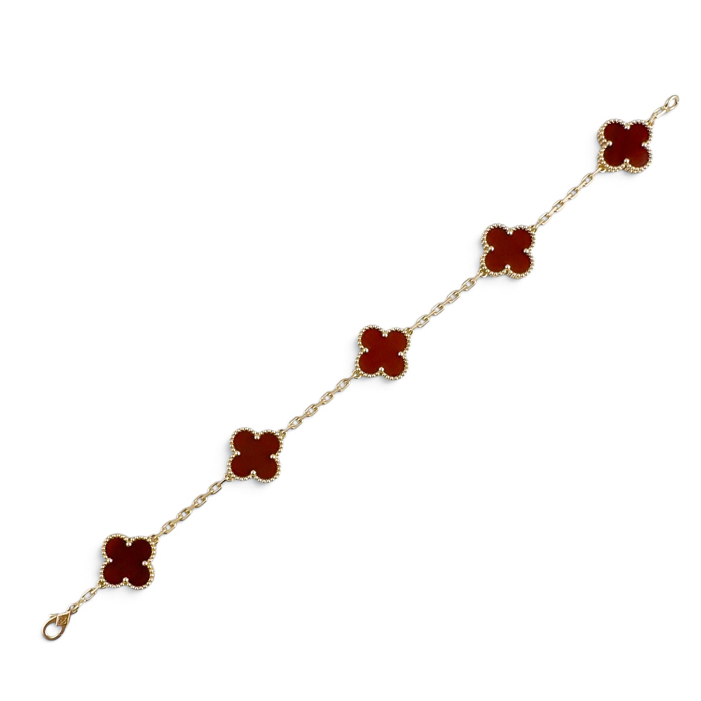 Van Cleef Arpels Carnelian 5 Motif Vintage Alhambra 18k Gold Bracelet + BOX RCPT