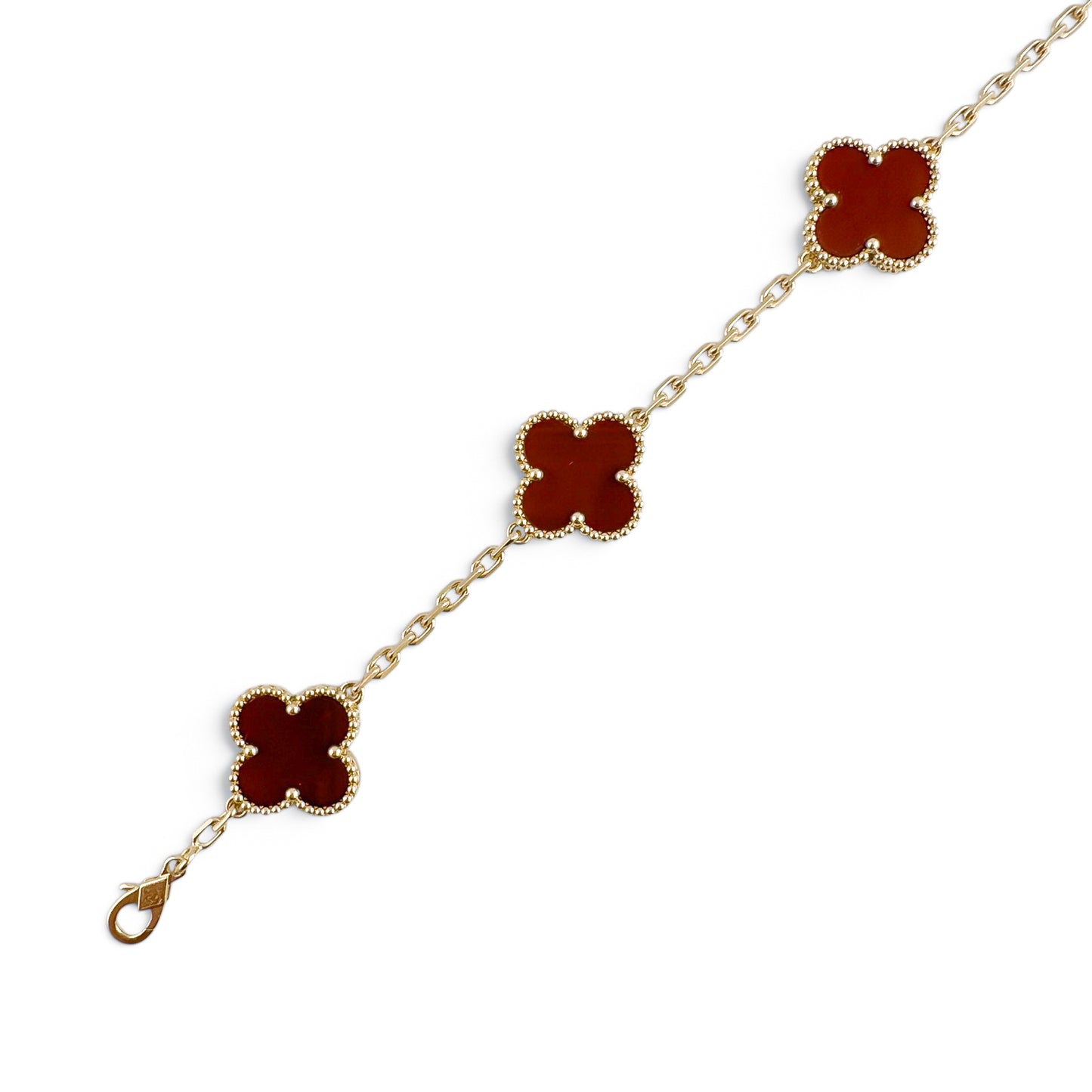 Van Cleef Arpels Carnelian 5 Motif Vintage Alhambra 18k Gold Bracelet + BOX RCPT