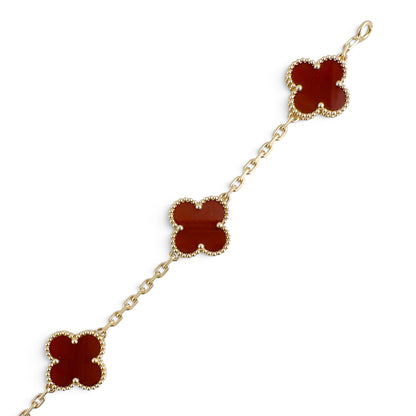 Van Cleef Arpels Carnelian 5 Motif Vintage Alhambra 18k Gold Bracelet + BOX RCPT