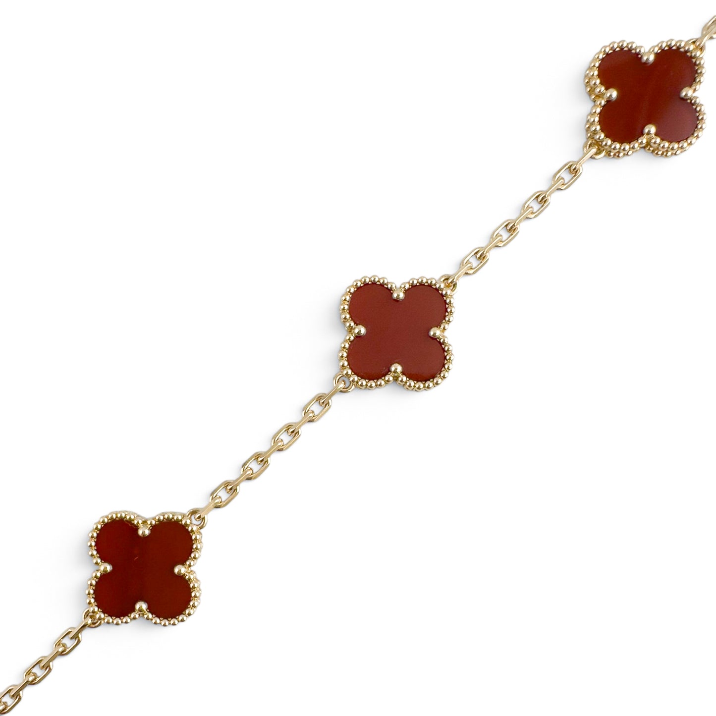 Van Cleef Arpels Carnelian 5 Motif Vintage Alhambra 18k Gold Bracelet + BOX RCPT