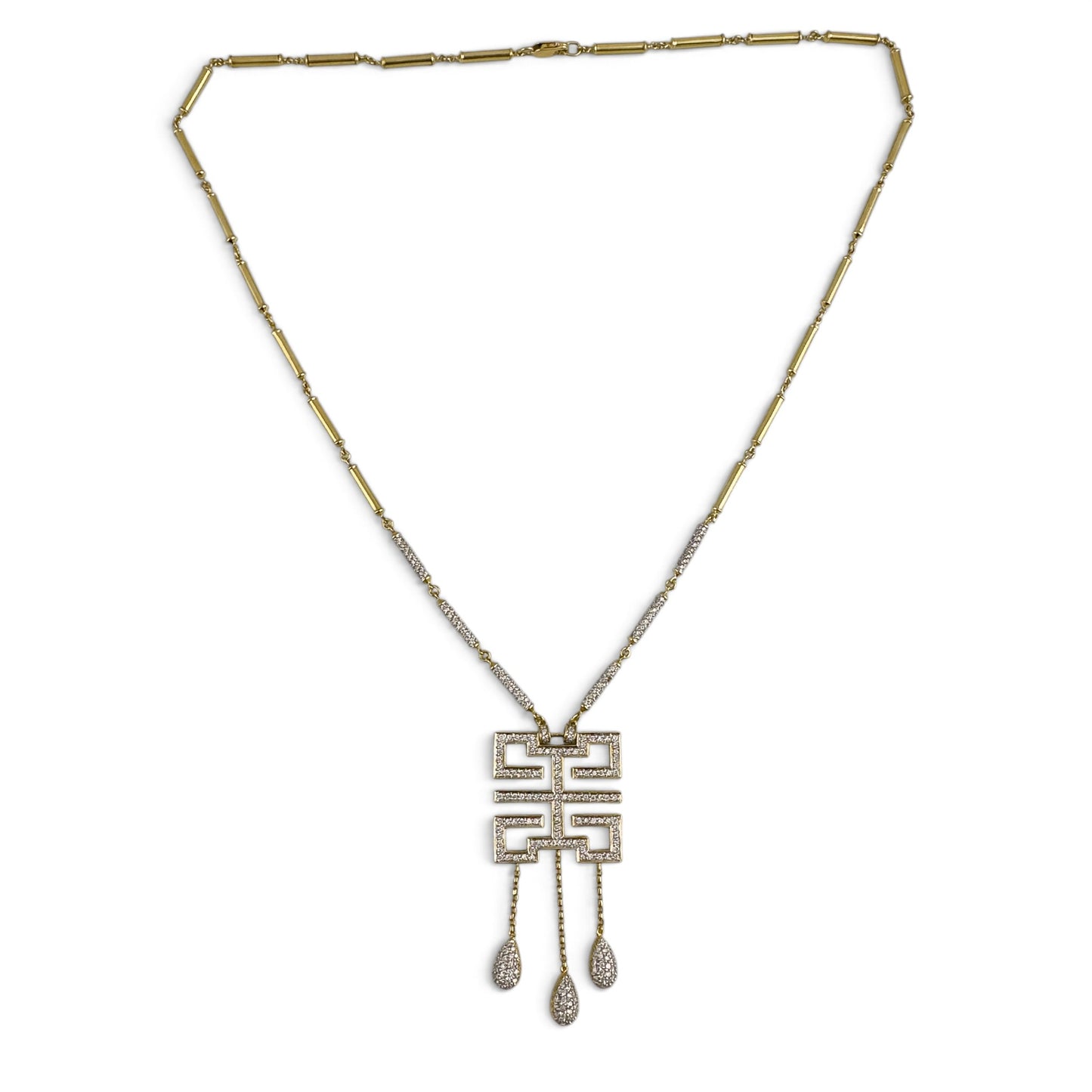 18k Yellow Gold Diamond Square Wish Knot Necklace 1.85ctw H-I SI1 26.8g 18"