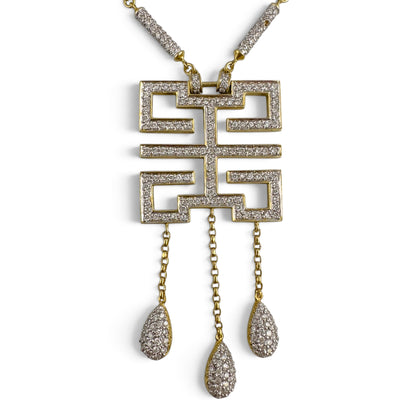 18k Yellow Gold Diamond Square Wish Knot Necklace 1.85ctw H-I SI1 26.8g 18"