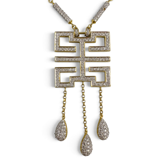 18k Yellow Gold Diamond Square Wish Knot Necklace 1.85ctw H-I SI1 26.8g 18"