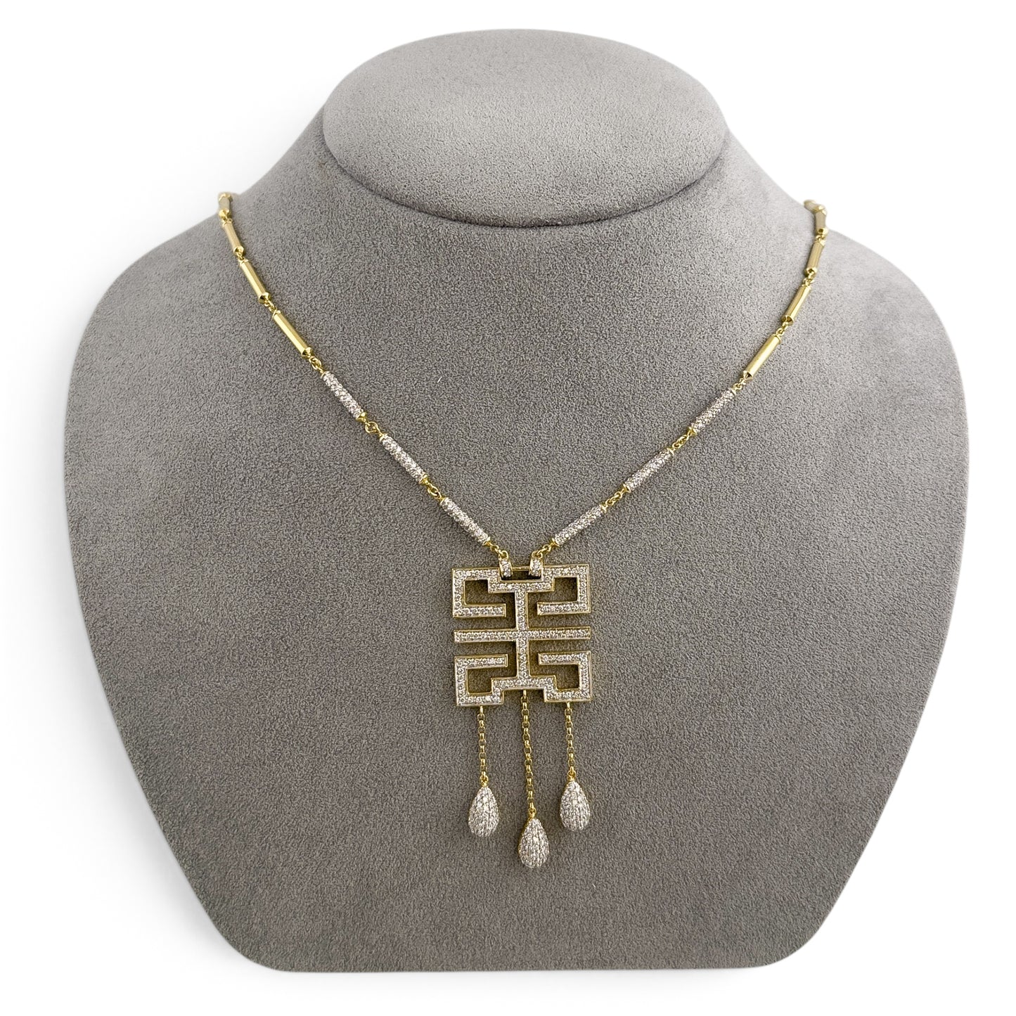 18k Yellow Gold Diamond Square Wish Knot Necklace 1.85ctw H-I SI1 26.8g 18"