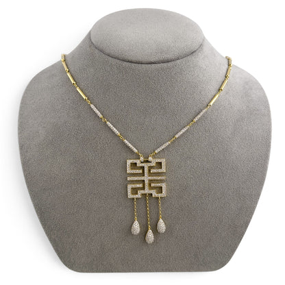 18k Yellow Gold Diamond Square Wish Knot Necklace 1.85ctw H-I SI1 26.8g 18"