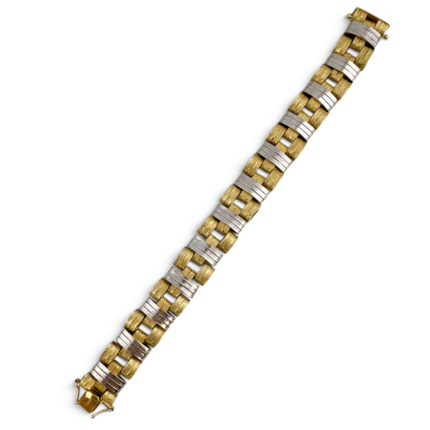 Mens 14k Yellow & White Gold 2-Tone Stipple & Smooth Textured Bracelet 38.9g 8"