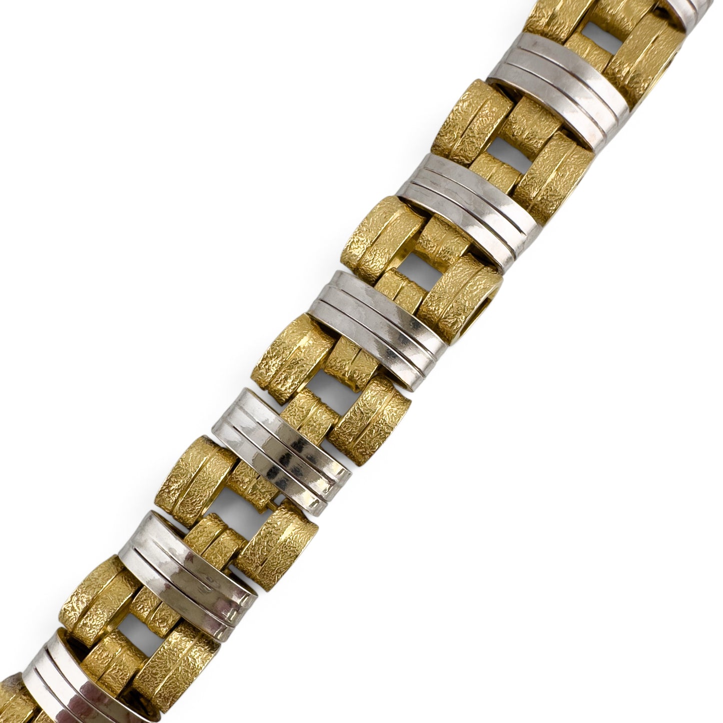 Mens 14k Yellow & White Gold 2-Tone Stipple & Smooth Textured Bracelet 38.9g 8"