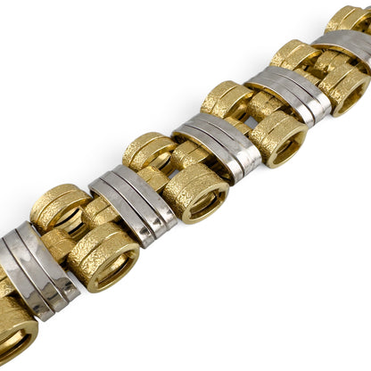 Mens 14k Yellow & White Gold 2-Tone Stipple & Smooth Textured Bracelet 38.9g 8"