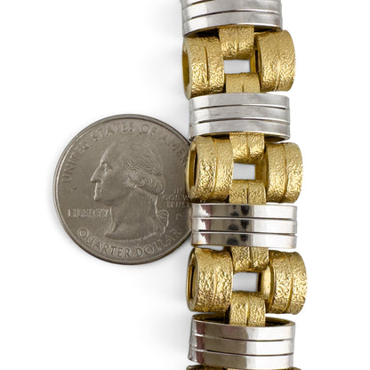 Mens 14k Yellow & White Gold 2-Tone Stipple & Smooth Textured Bracelet 38.9g 8"