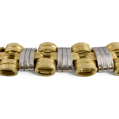 Mens 14k Yellow & White Gold 2-Tone Stipple & Smooth Textured Bracelet 38.9g 8"