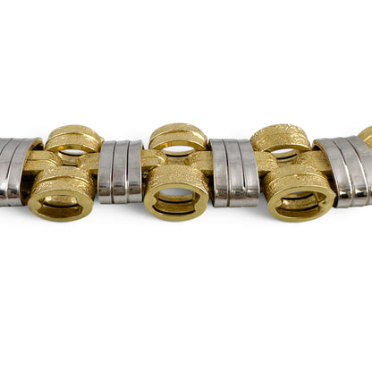 Mens 14k Yellow & White Gold 2-Tone Stipple & Smooth Textured Bracelet 38.9g 8"