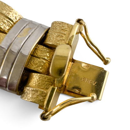 Mens 14k Yellow & White Gold 2-Tone Stipple & Smooth Textured Bracelet 38.9g 8"