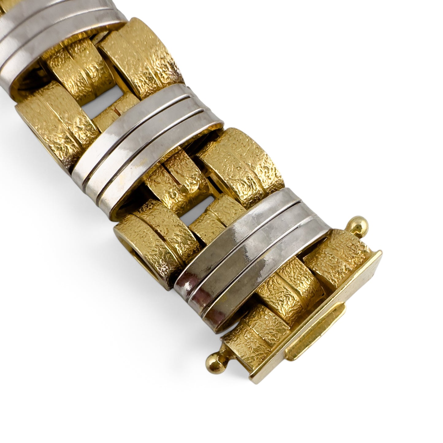 Mens 14k Yellow & White Gold 2-Tone Stipple & Smooth Textured Bracelet 38.9g 8"