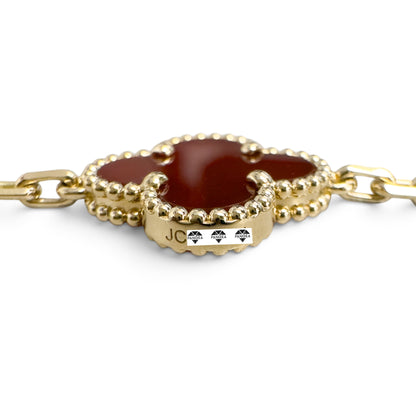 Van Cleef Arpels Carnelian 5 Motif Vintage Alhambra 18k Gold Bracelet + BOX RCPT