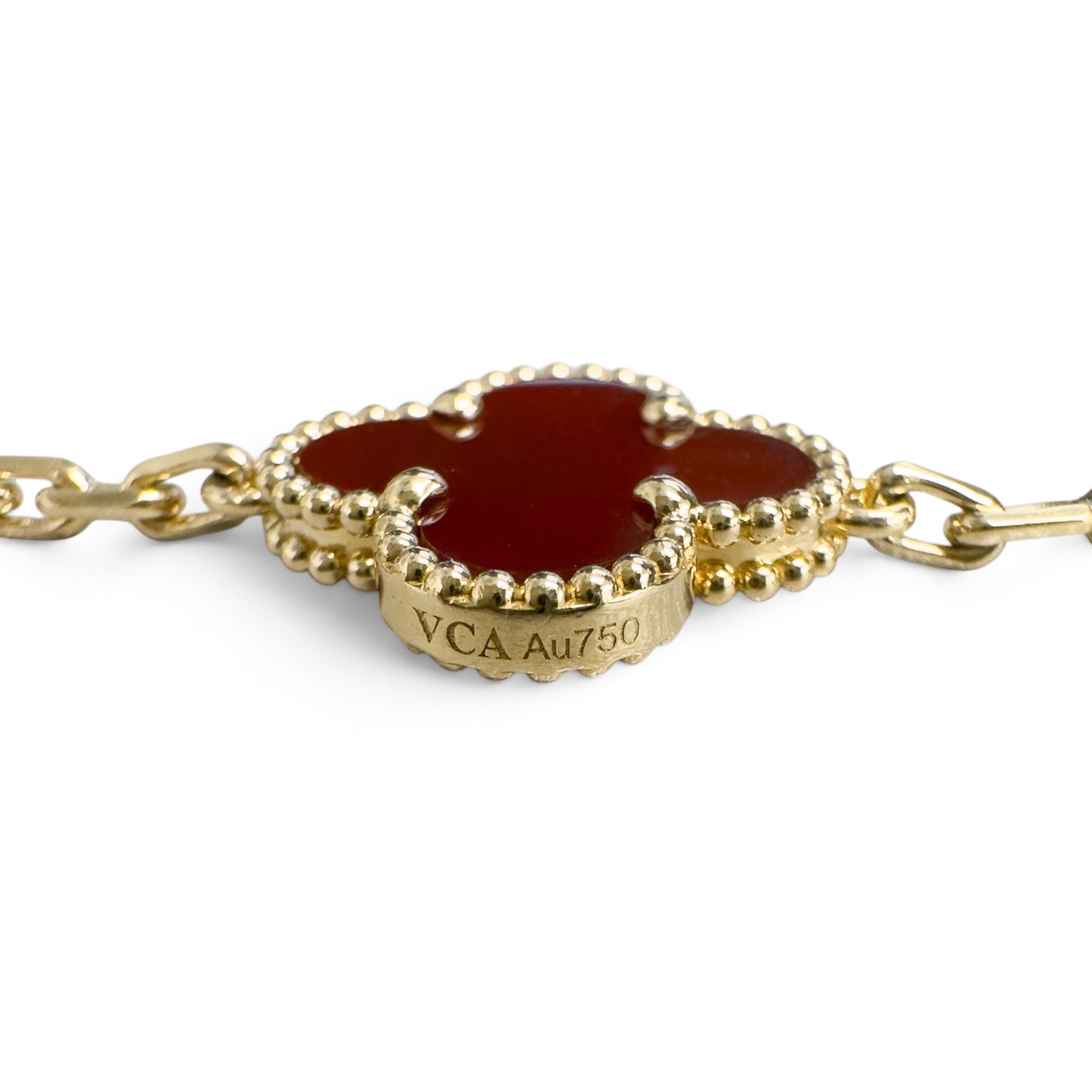 Van Cleef Arpels Carnelian 5 Motif Vintage Alhambra 18k Gold Bracelet + BOX RCPT