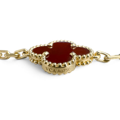 Van Cleef Arpels Carnelian 5 Motif Vintage Alhambra 18k Gold Bracelet + BOX RCPT