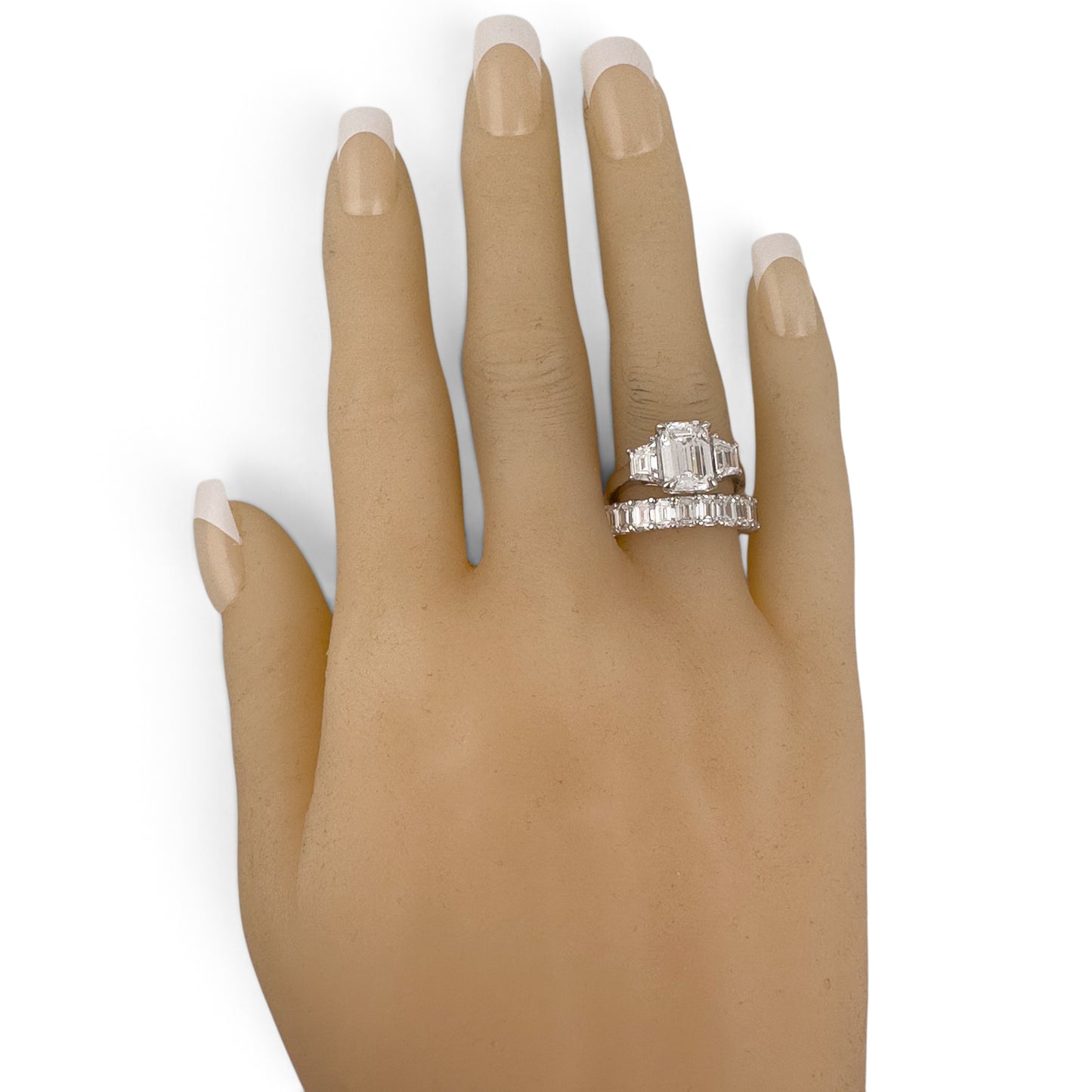 GIA 14k White Gold Lab Grown Diamond Emerald Cut Engagement & Eternity Ring Set