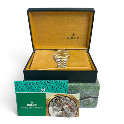 Rolex Oyster Date 15053 Champagne 18k Gold & Stainless Steel 34mm Watch w/ BOX