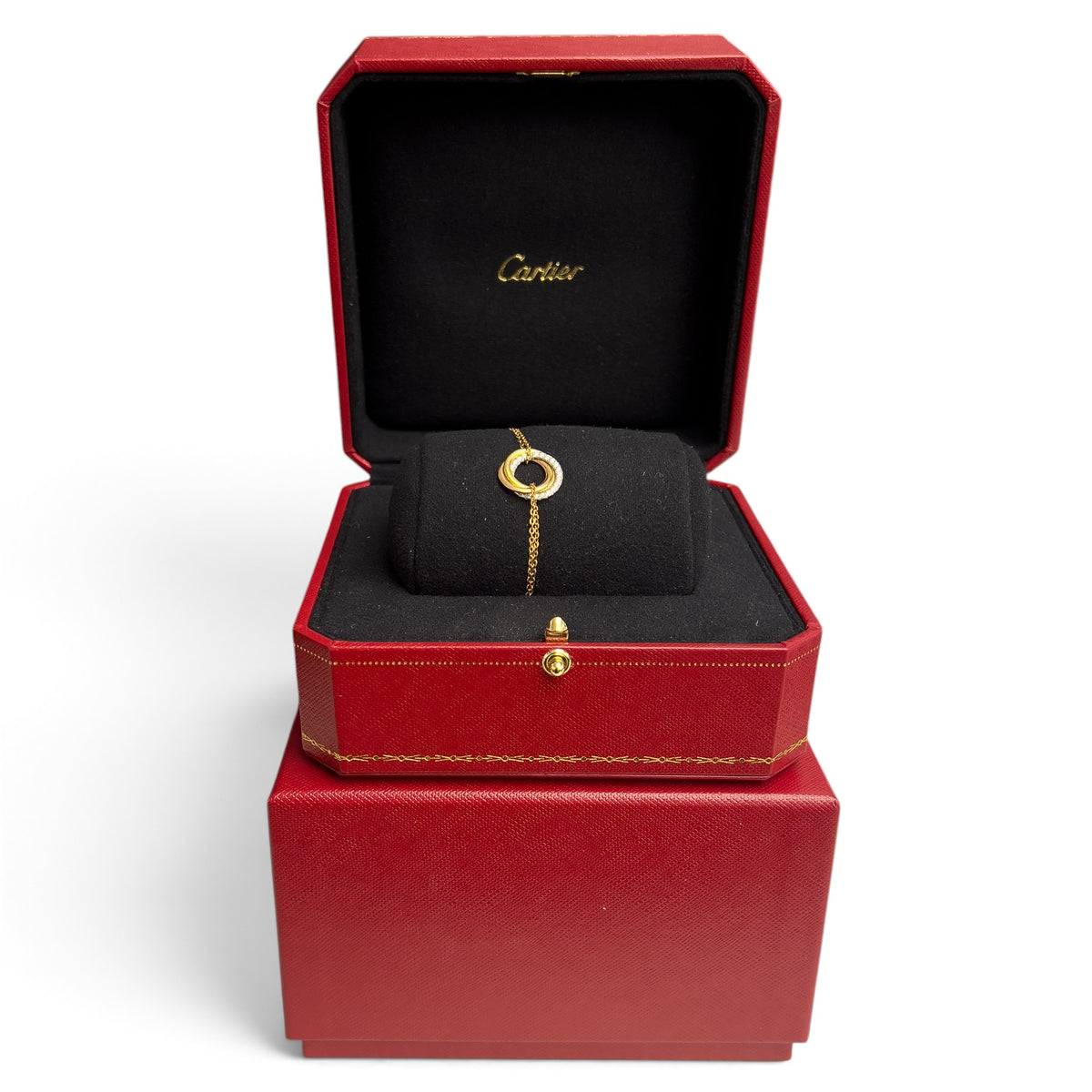 Cartier Trinity w/ Diamonds 18k Tricolor Gold Chain Bracelet + BAG BOX CERT