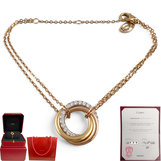 Cartier Trinity w/ Diamonds 18k Tricolor Gold Chain Bracelet + BAG BOX CERT