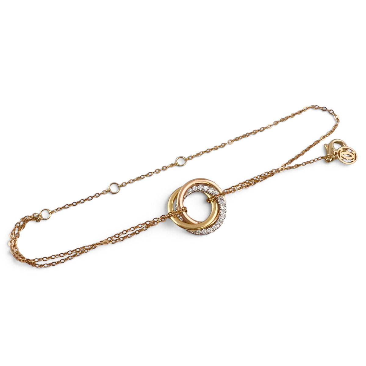 Cartier Trinity w/ Diamonds 18k Tricolor Gold Chain Bracelet + BAG BOX CERT