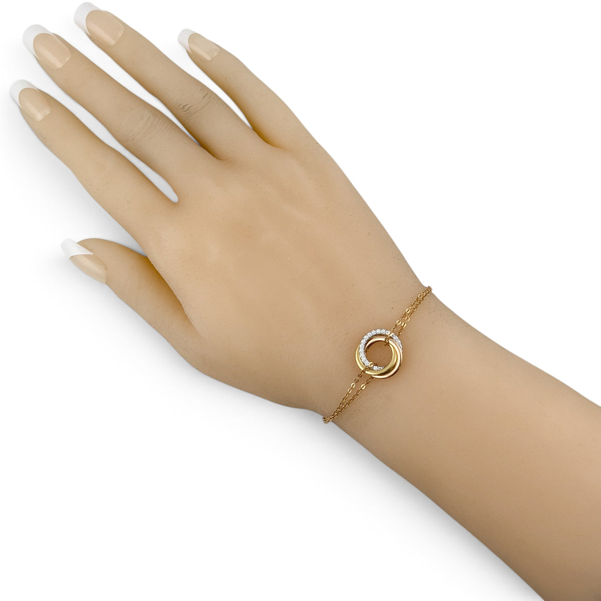 Cartier Trinity w/ Diamonds 18k Tricolor Gold Chain Bracelet + BAG BOX CERT
