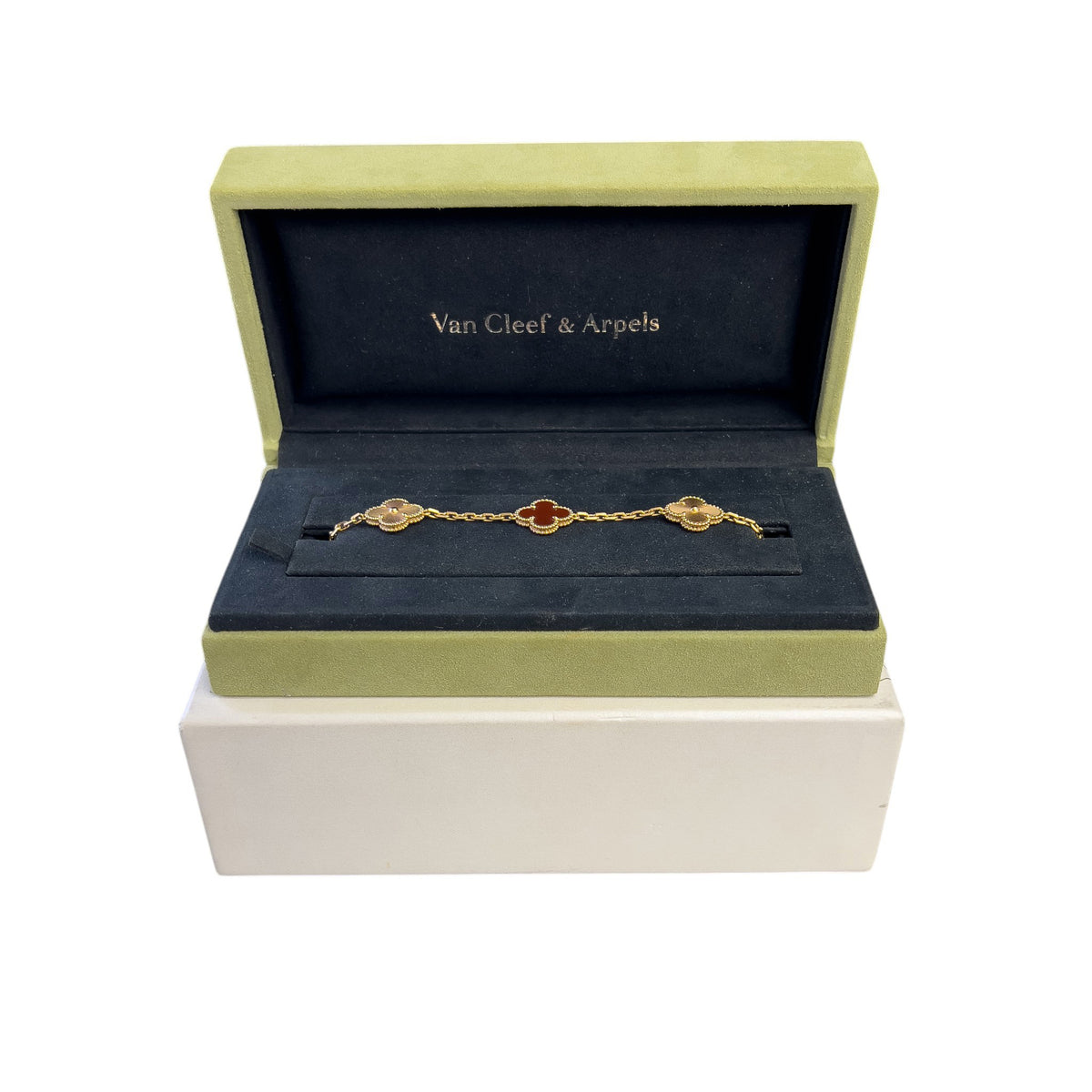 Van Cleef Arpels Carnelian Guilloche 5 Motif Vintage Alhambra Bracelet BOX CERT