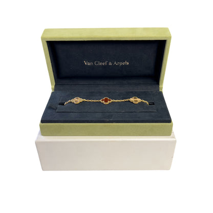 Van Cleef Arpels Carnelian Guilloche 5 Motif Vintage Alhambra Bracelet BOX CERT