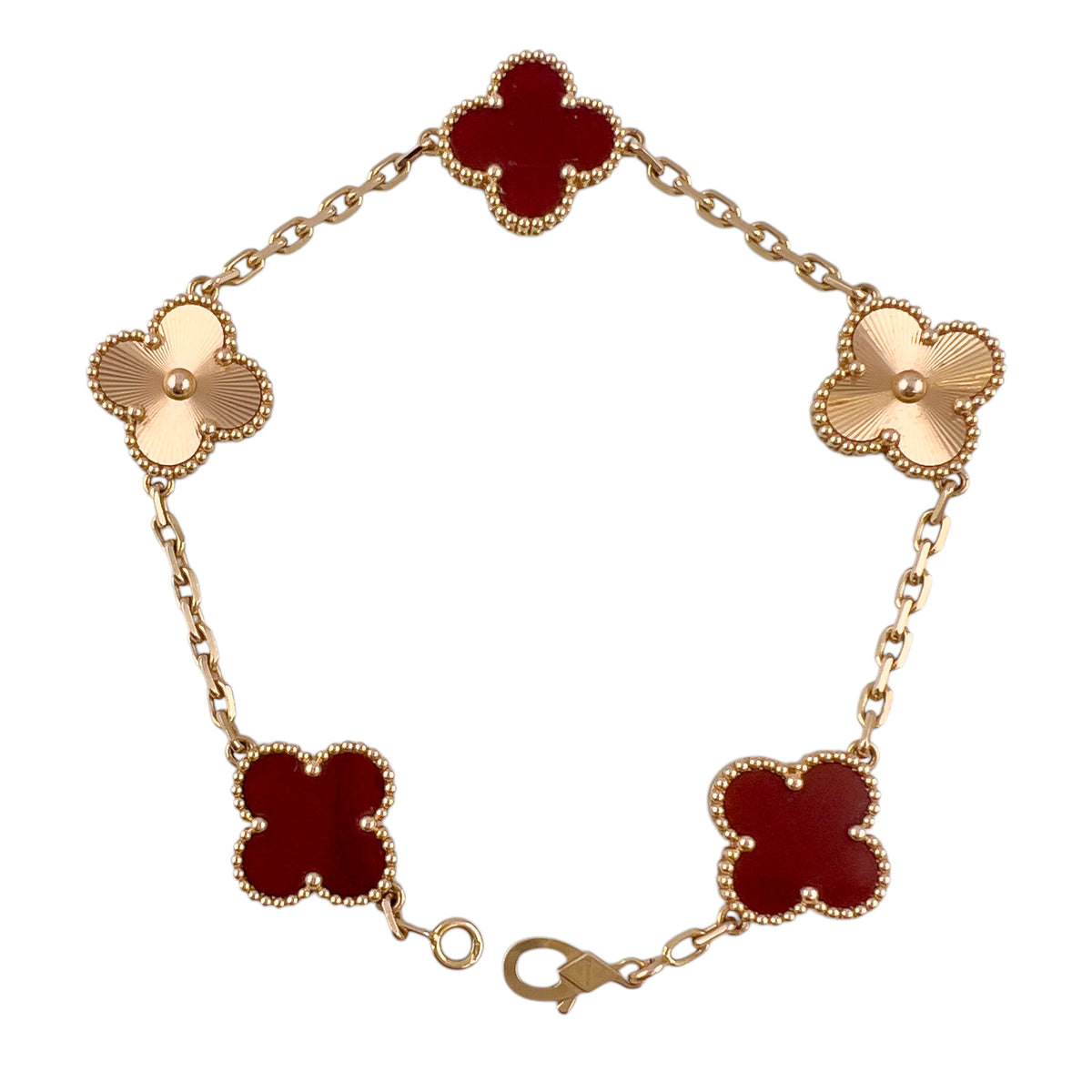 Van Cleef Arpels Carnelian Guilloche 5 Motif Vintage Alhambra Bracelet BOX CERT