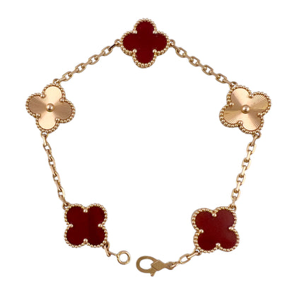 Van Cleef Arpels Carnelian Guilloche 5 Motif Vintage Alhambra Bracelet BOX CERT