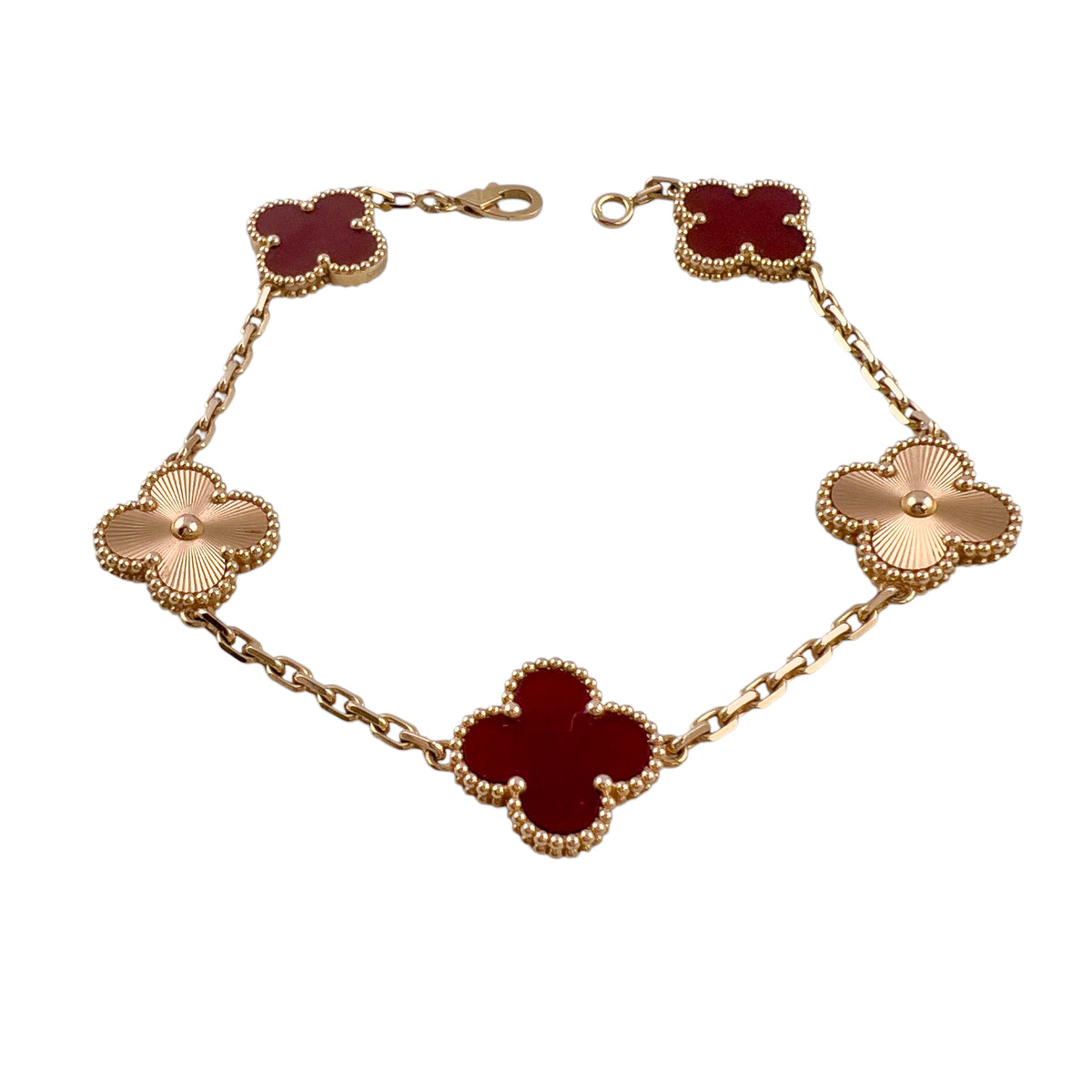 Van Cleef Arpels Carnelian Guilloche 5 Motif Vintage Alhambra Bracelet BOX CERT