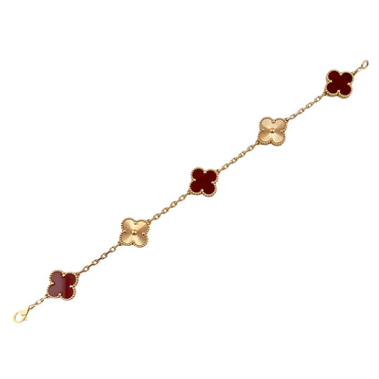 Van Cleef Arpels Carnelian Guilloche 5 Motif Vintage Alhambra Bracelet BOX CERT