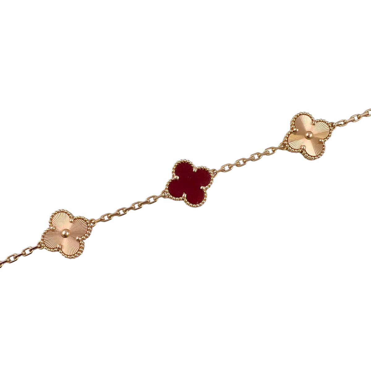 Van Cleef Arpels Carnelian Guilloche 5 Motif Vintage Alhambra Bracelet BOX CERT