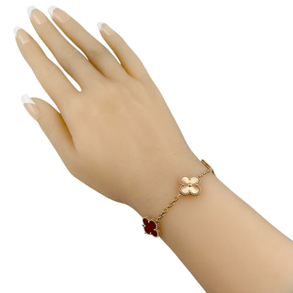 Van Cleef Arpels Carnelian Guilloche 5 Motif Vintage Alhambra Bracelet BOX CERT