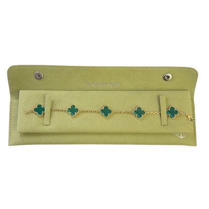Van Cleef Arpels Malachite 5 Motif Vintage Alhambra 18k Gold Bracelet POUCH CERT