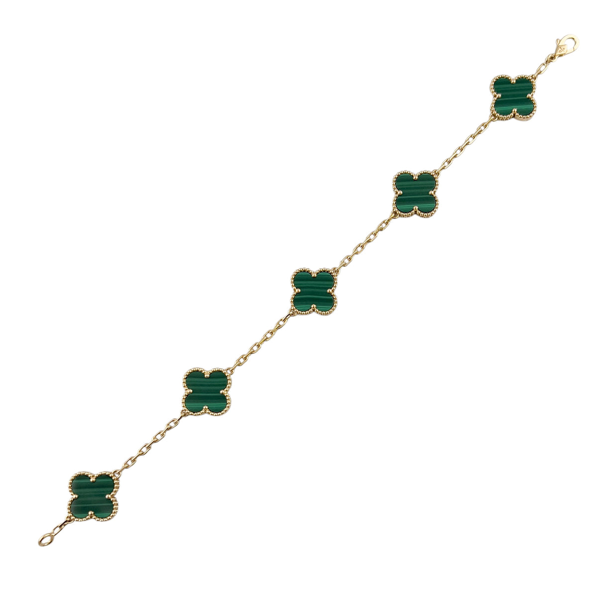 Van Cleef Arpels Malachite 5 Motif Vintage Alhambra 18k Gold Bracelet POUCH CERT