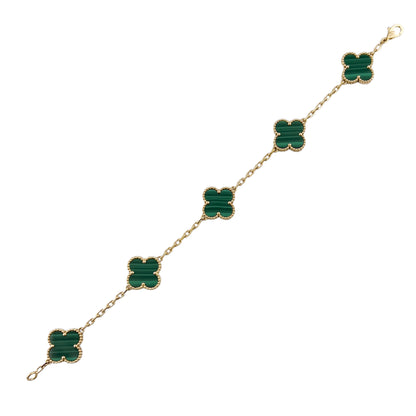 Van Cleef Arpels Malachite 5 Motif Vintage Alhambra 18k Gold Bracelet POUCH CERT