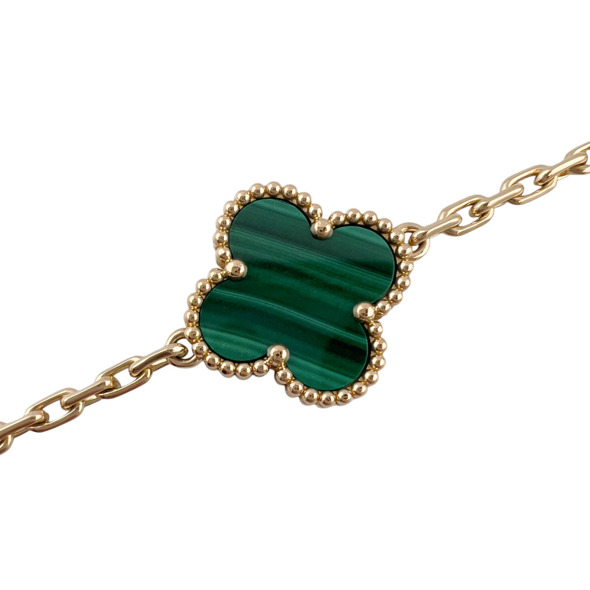 Van Cleef Arpels Malachite 5 Motif Vintage Alhambra 18k Gold Bracelet POUCH CERT