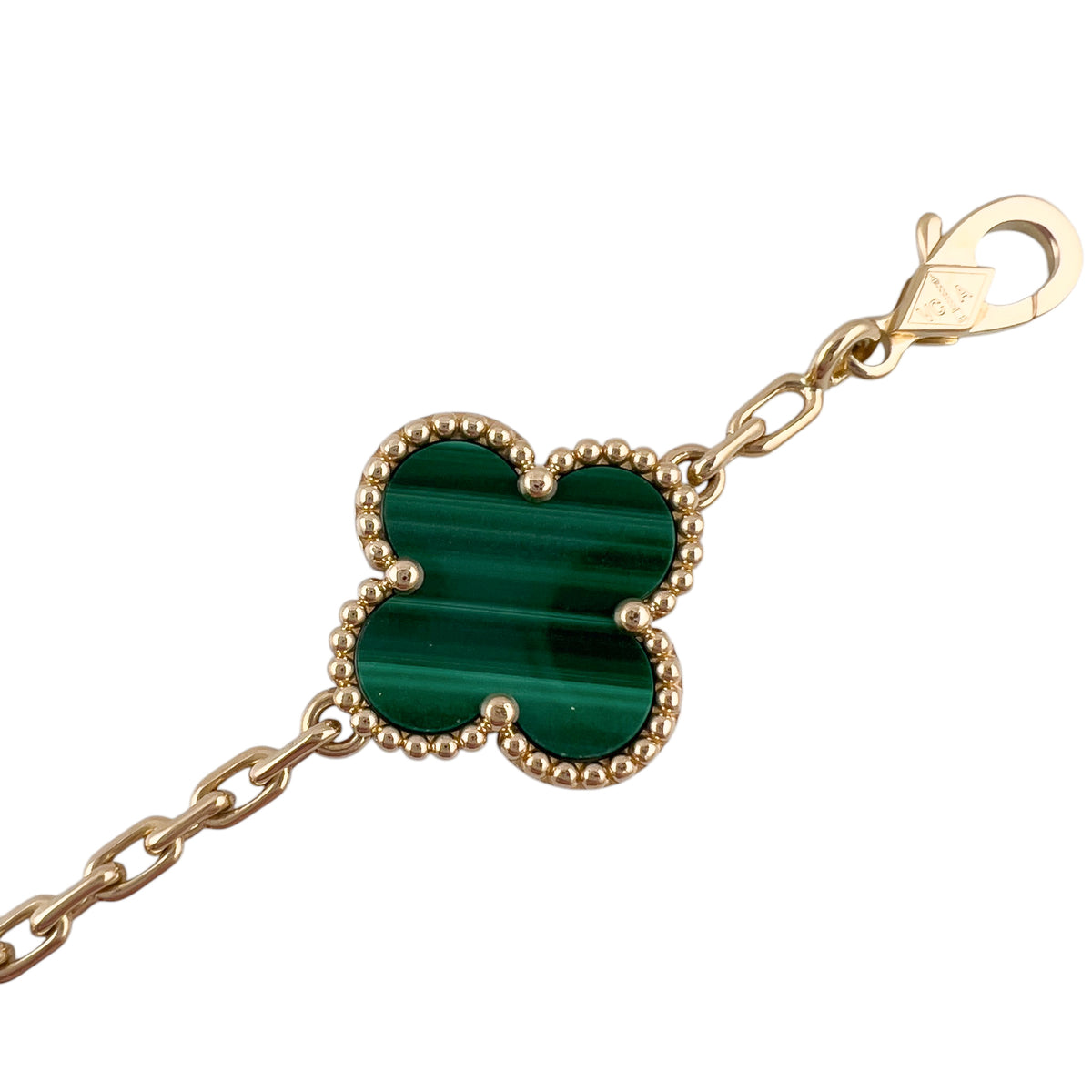 Van Cleef Arpels Malachite 5 Motif Vintage Alhambra 18k Gold Bracelet POUCH CERT