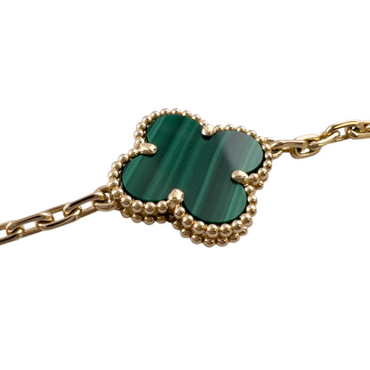 Van Cleef Arpels Malachite 5 Motif Vintage Alhambra 18k Gold Bracelet POUCH CERT