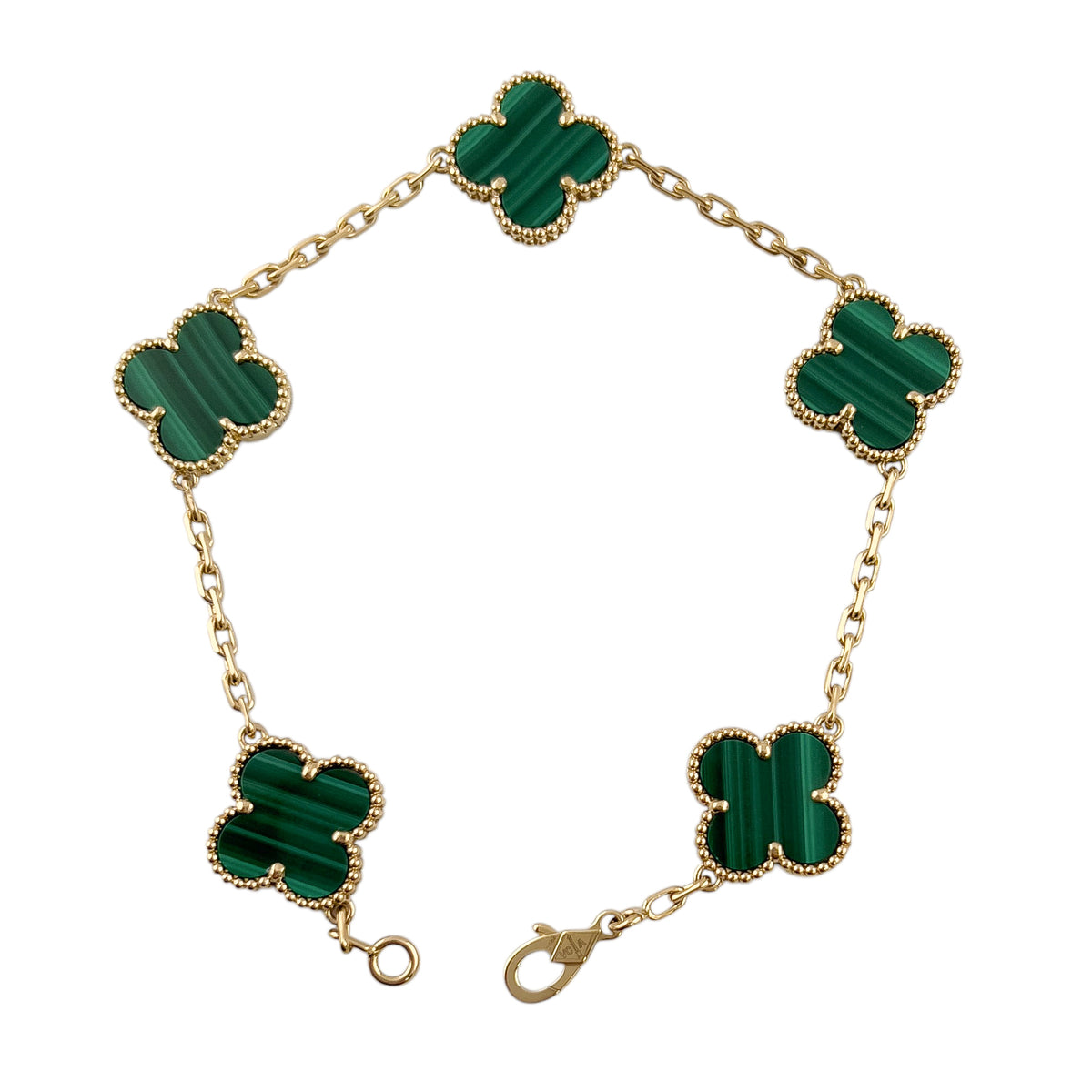 Van Cleef Arpels Malachite 5 Motif Vintage Alhambra 18k Gold Bracelet POUCH CERT