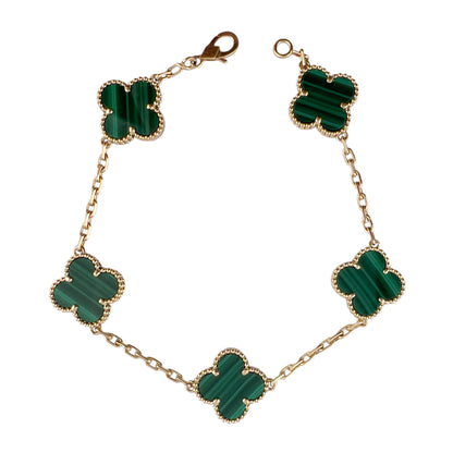 Van Cleef Arpels Malachite 5 Motif Vintage Alhambra 18k Gold Bracelet POUCH CERT