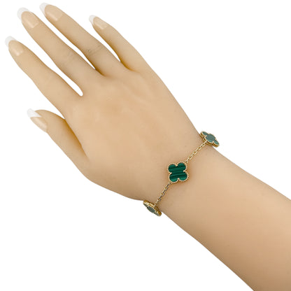 Van Cleef Arpels Malachite 5 Motif Vintage Alhambra 18k Gold Bracelet POUCH CERT