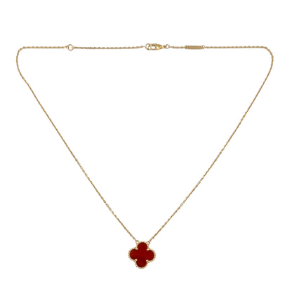 Van Cleef Arpels Carnelian Vintage Alhambra 18k Yellow Gold Necklace 16.5" POUCH