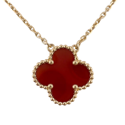Van Cleef Arpels Carnelian Vintage Alhambra 18k Yellow Gold Necklace 16.5" POUCH