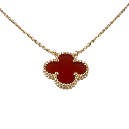 Van Cleef Arpels Carnelian Vintage Alhambra 18k Yellow Gold Necklace 16.5" POUCH