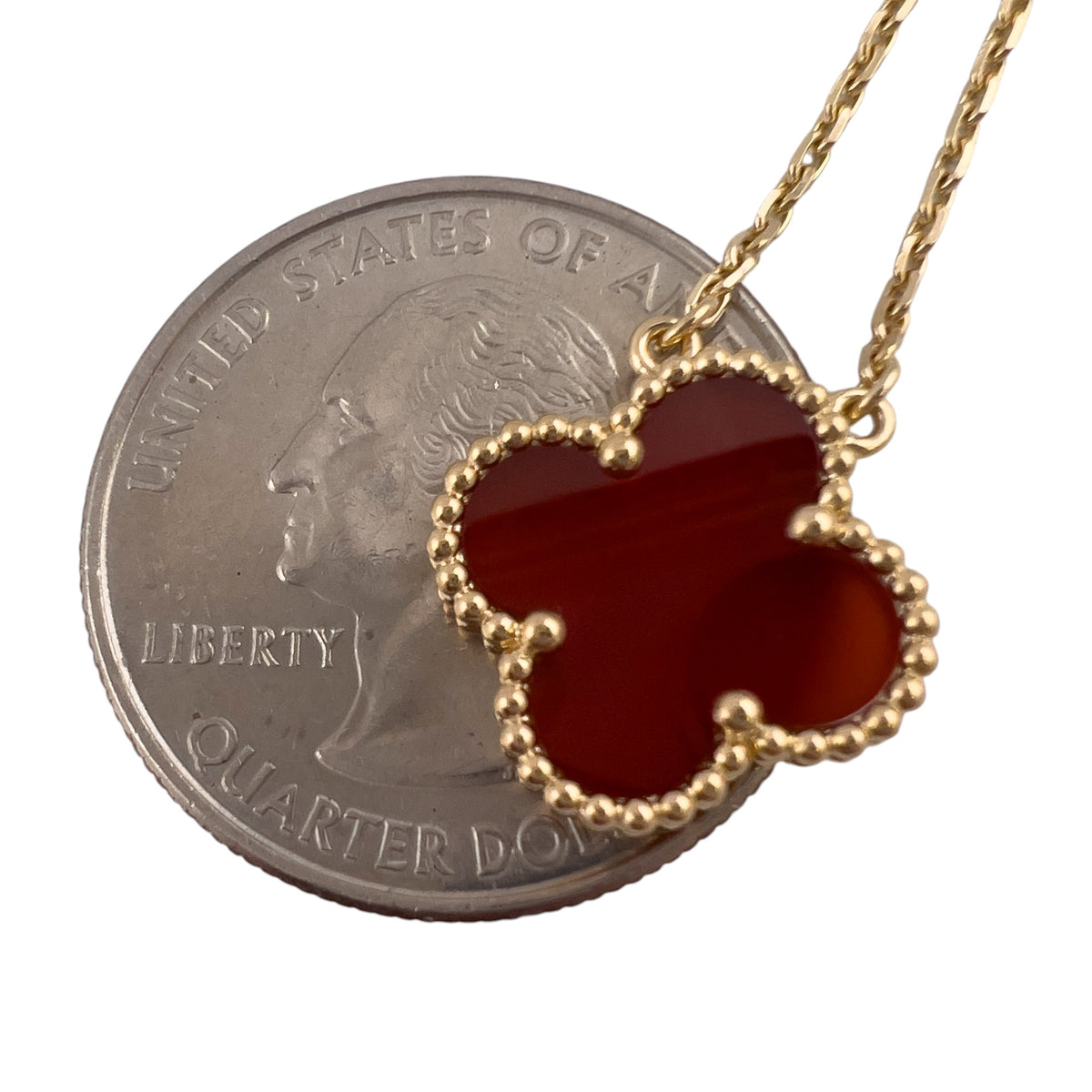 Van Cleef Arpels Carnelian Vintage Alhambra 18k Yellow Gold Necklace 16.5" POUCH