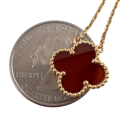 Van Cleef Arpels Carnelian Vintage Alhambra 18k Yellow Gold Necklace 16.5" POUCH