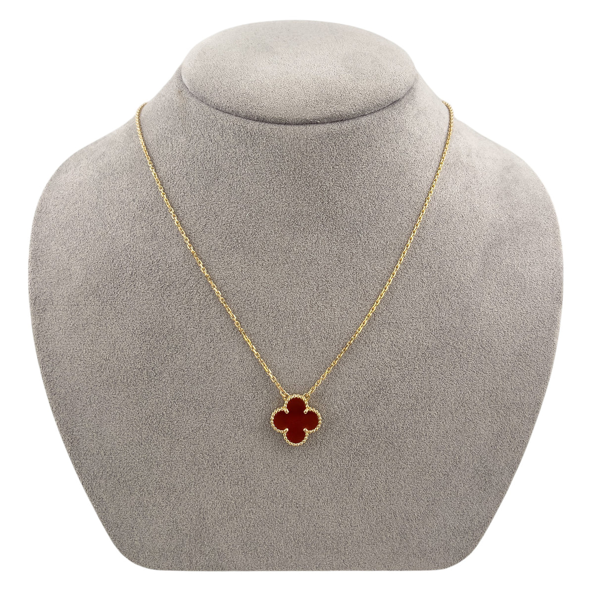 Van Cleef Arpels Carnelian Vintage Alhambra 18k Yellow Gold Necklace 16.5" POUCH